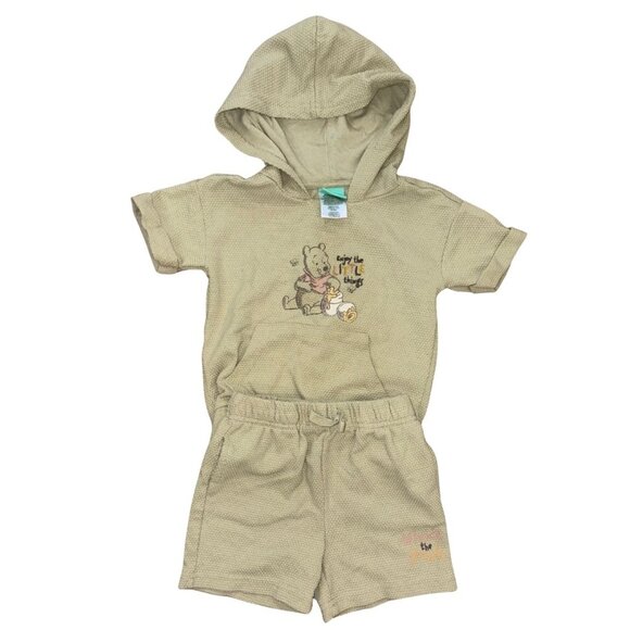Official Disney Winnie the Pooh Short Sleeve Hooded Waffle Shirt & Shorts - Picture 1 of 2